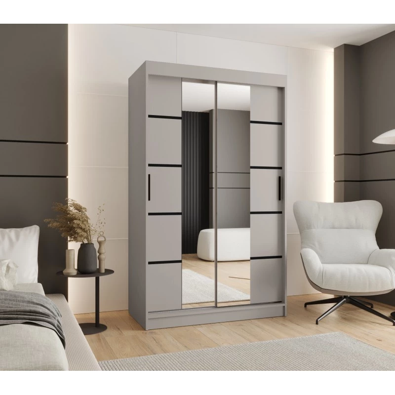 Úzká šatní skříň s posuvnými dveřmi 120 cm CASANDRA - kašmír / černá