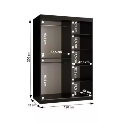 Úzká šatní skříň s posuvnými dveřmi 120 cm CASANDRA - kašmír / černá