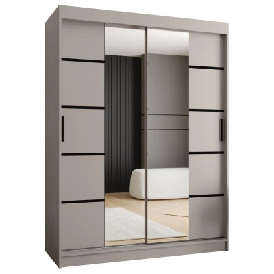 Široká šatní skříň s posuvnými dveřmi 150 cm CASANDRA - kašmír / černá