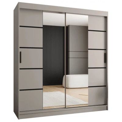 Široká šatní skříň s posuvnými dveřmi 180 cm CASANDRA - kašmír / černá