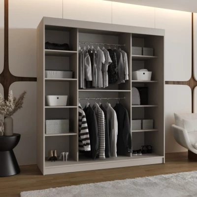 Široká šatní skříň s posuvnými dveřmi 180 cm CASANDRA - kašmír / černá