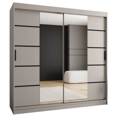 Široká šatní skříň s posuvnými dveřmi 200 cm CASANDRA - kašmír / černá