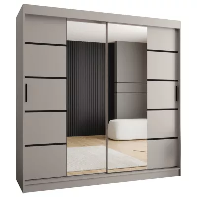 Široká šatní skříň s posuvnými dveřmi 200 cm CASANDRA - kašmír / černá