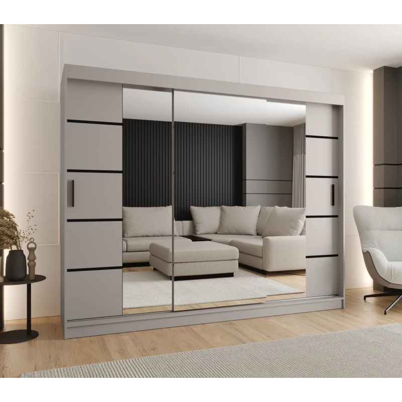 Široká šatní skříň s posuvnými dveřmi 250 cm CASANDRA - kašmír / černá
