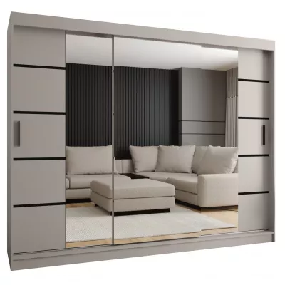 Široká šatní skříň s posuvnými dveřmi 250 cm CASANDRA - kašmír / černá