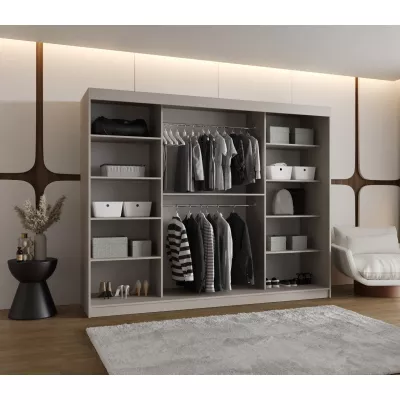 Široká šatní skříň s posuvnými dveřmi 250 cm CASANDRA - kašmír / černá