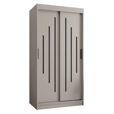 Šatní skříň 100 cm CASANDRA s posuvnými dveřmi - kašmír / černá