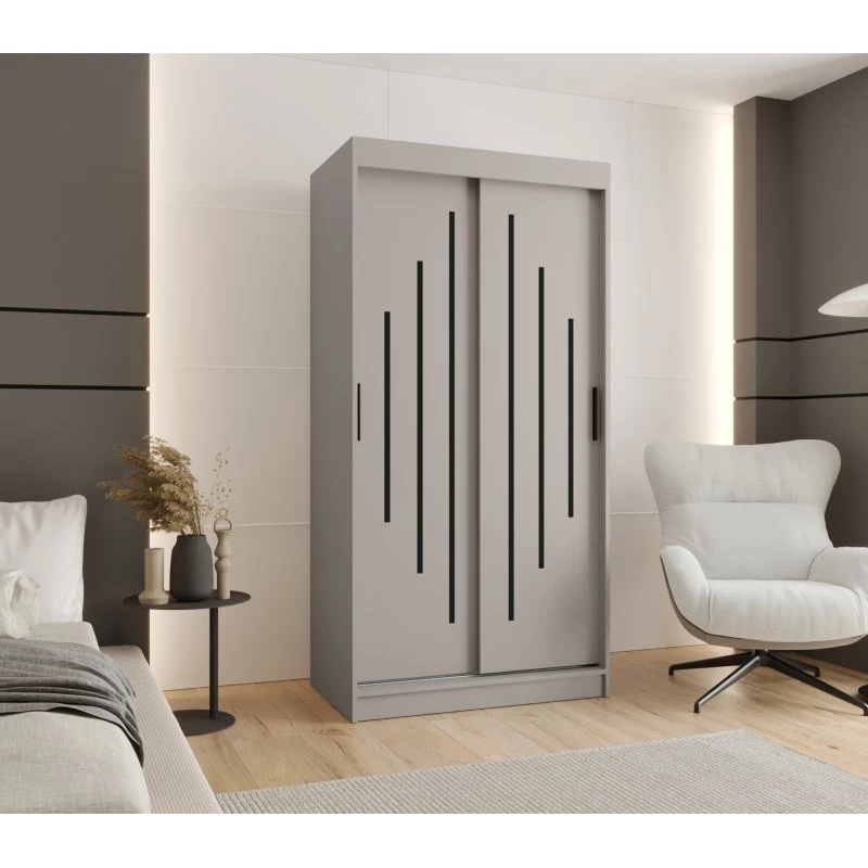 Šatní skříň 100 cm CASANDRA s posuvnými dveřmi - kašmír / černá