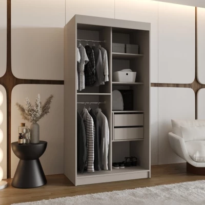 Šatní skříň 100 cm CASANDRA s posuvnými dveřmi - kašmír / černá