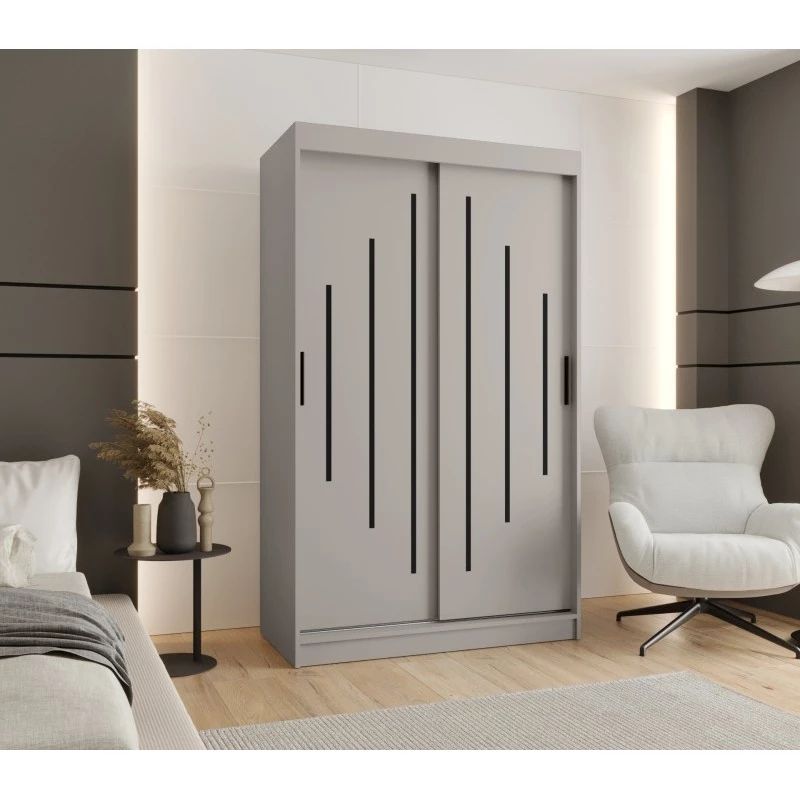 Šatní skříň 120 cm CASANDRA s posuvnými dveřmi - kašmír / černá