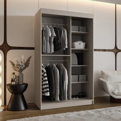 Šatní skříň 120 cm CASANDRA s posuvnými dveřmi - kašmír / černá