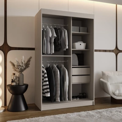 Šatní skříň 120 cm CASANDRA s posuvnými dveřmi - kašmír / černá