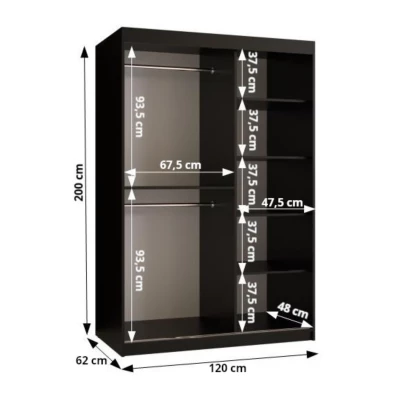 Šatní skříň 120 cm CASANDRA s posuvnými dveřmi - kašmír / černá