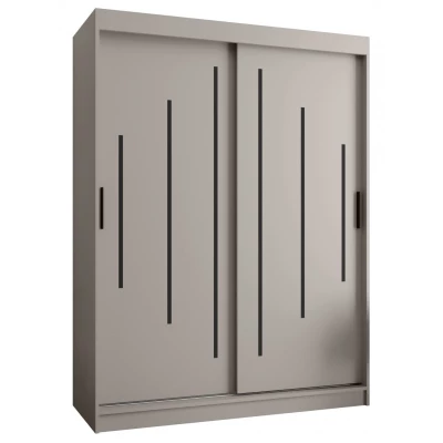 Šatní skříň 150 cm CASANDRA s posuvnými dveřmi - kašmír / černá