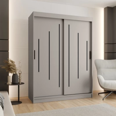 Šatní skříň 150 cm CASANDRA s posuvnými dveřmi - kašmír / černá