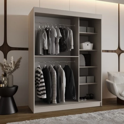 Šatní skříň 150 cm CASANDRA s posuvnými dveřmi - kašmír / černá