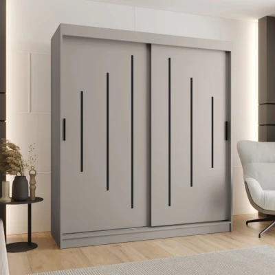 Šatní skříň 180 cm CASANDRA s posuvnými dveřmi - kašmír / černá