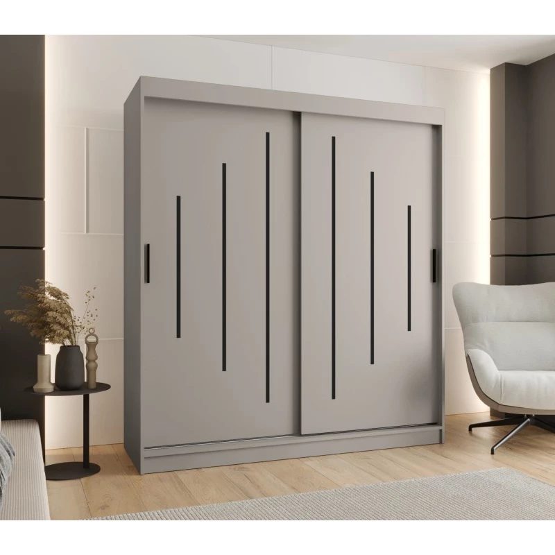 Šatní skříň 180 cm CASANDRA s posuvnými dveřmi - kašmír / černá