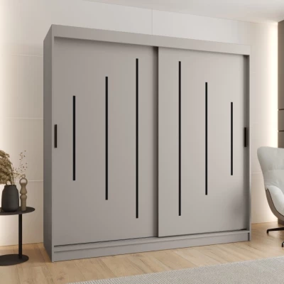 Šatní skříň 200 cm CASANDRA s posuvnými dveřmi - kašmír / černá