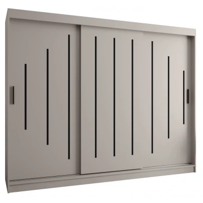 Šatní skříň 250 cm CASANDRA s posuvnými dveřmi - kašmír / černá