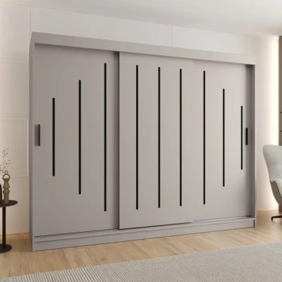 Šatní skříň 250 cm CASANDRA s posuvnými dveřmi - kašmír / černá