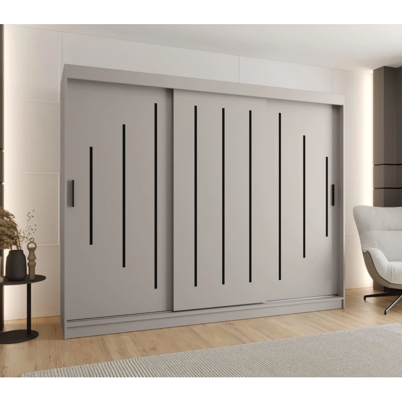 Šatní skříň 250 cm CASANDRA s posuvnými dveřmi - kašmír / černá