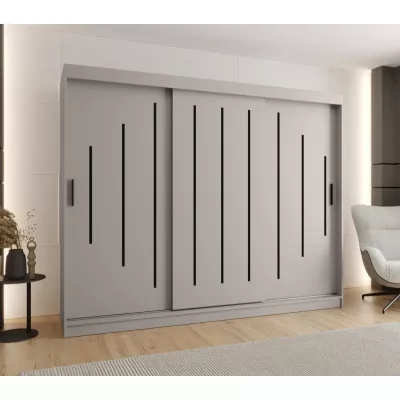 Šatní skříň 250 cm CASANDRA s posuvnými dveřmi - kašmír / černá