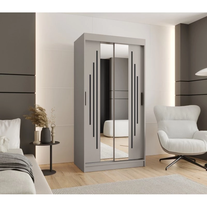 Šatní skříň 100 cm CASANDRA se zrcadlem - kašmír / černá