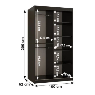 Šatní skříň 100 cm CASANDRA se zrcadlem - kašmír / černá