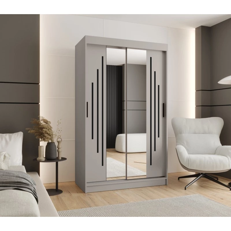 Šatní skříň 120 cm CASANDRA se zrcadlem - kašmír / černá