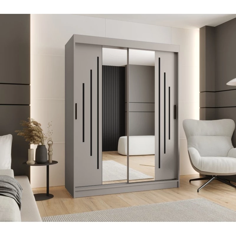 Šatní skříň 150 cm CASANDRA se zrcadlem - kašmír / černá