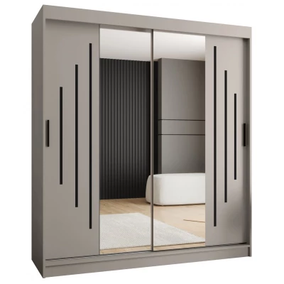 Šatní skříň 180 cm CASANDRA se zrcadlem - kašmír / černá