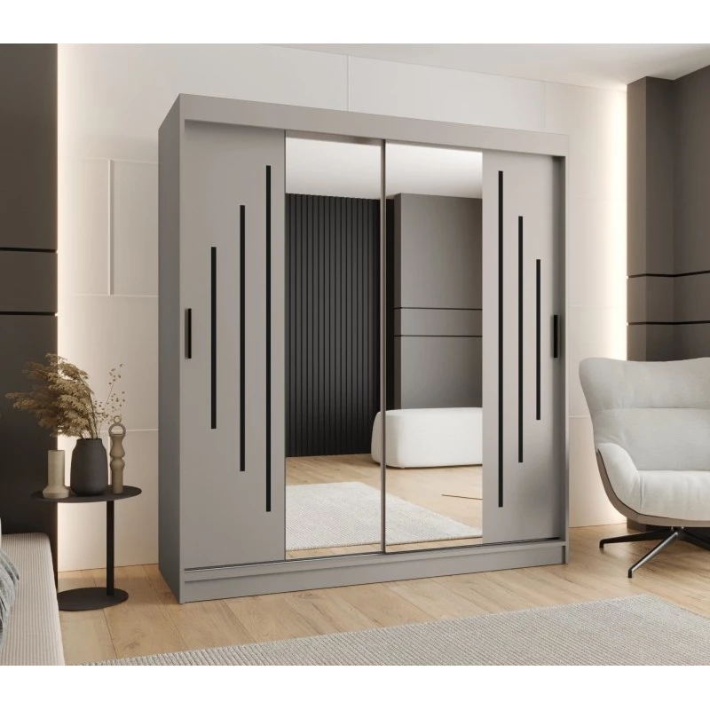 Šatní skříň 180 cm CASANDRA se zrcadlem - kašmír / černá