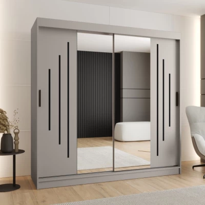 Šatní skříň 200 cm CASANDRA se zrcadlem - kašmír / černá