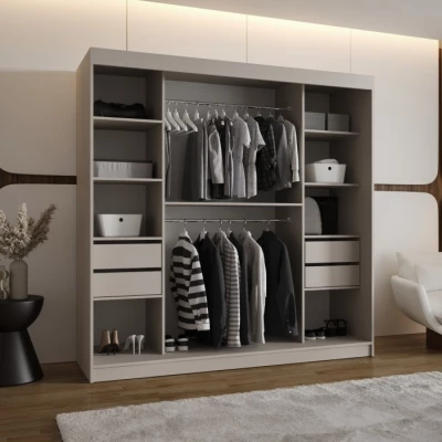 Šatní skříň 200 cm CASANDRA se zrcadlem - kašmír / černá