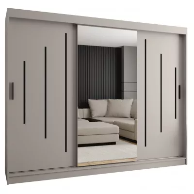 Šatní skříň 250 cm CASANDRA se zrcadlem - kašmír / černá