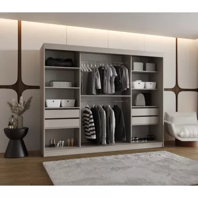 Šatní skříň 250 cm CASANDRA se zrcadlem - kašmír / černá