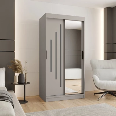 Zrcadlová šatní skříň 100 cm CASANDRA - kašmír / černá