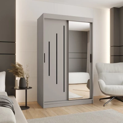 Zrcadlová šatní skříň 120 cm CASANDRA - kašmír / černá