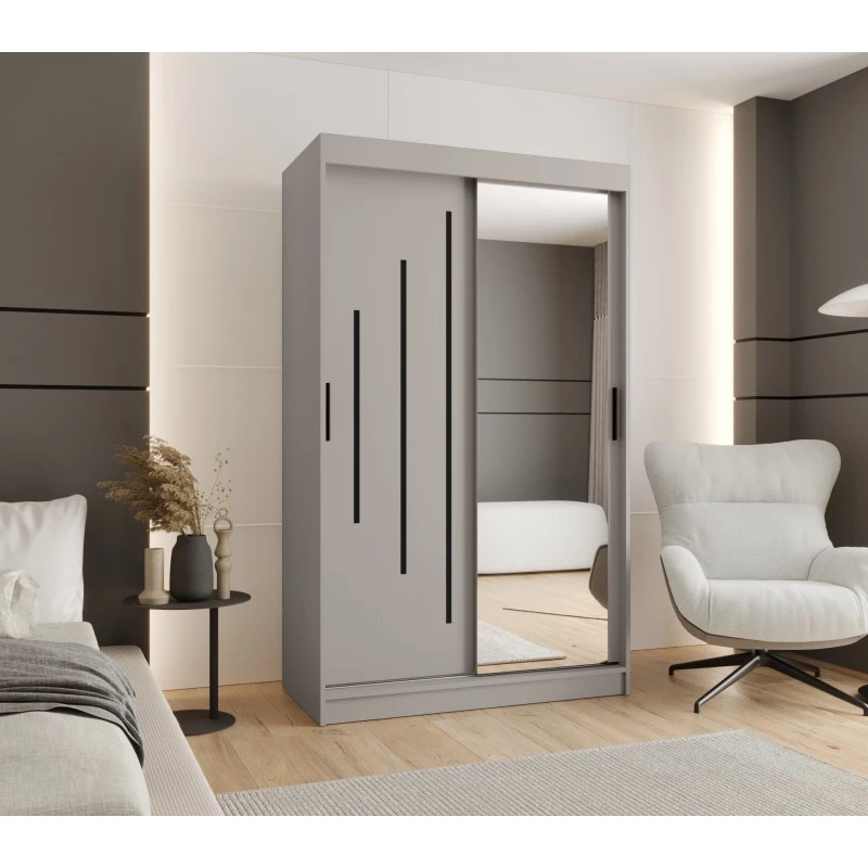 Zrcadlová šatní skříň 120 cm CASANDRA - kašmír / černá