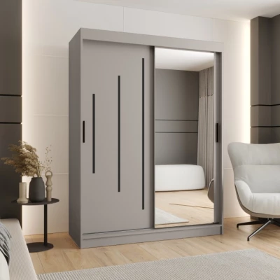 Zrcadlová šatní skříň 150 cm CASANDRA - kašmír / černá