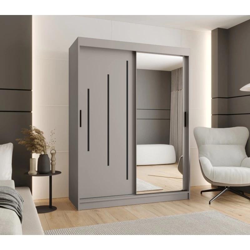 Zrcadlová šatní skříň 150 cm CASANDRA - kašmír / černá