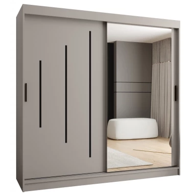 Zrcadlová šatní skříň 200 cm CASANDRA - kašmír / černá