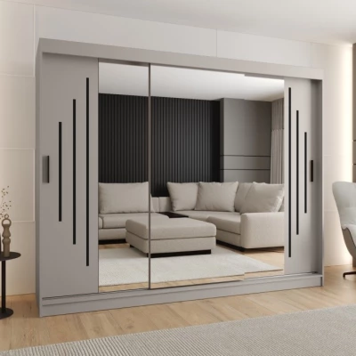 Zrcadlová šatní skříň 250 cm CASANDRA - kašmír / černá
