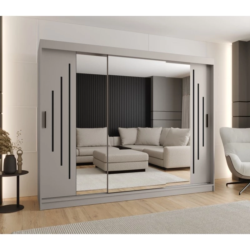 Zrcadlová šatní skříň 250 cm CASANDRA - kašmír / černá