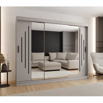 Zrcadlová šatní skříň 250 cm CASANDRA - kašmír / černá