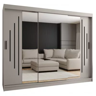 Zrcadlová šatní skříň 250 cm CASANDRA - kašmír / černá