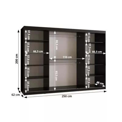 Zrcadlová šatní skříň 250 cm CASANDRA - kašmír / černá