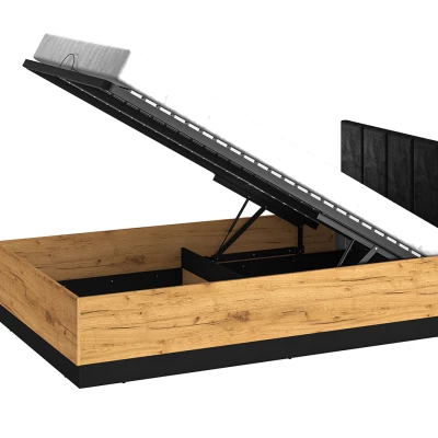 VÝPRODEJ - Jednolůžková postel 120x200 SABEL s úložným prostorem - černá / dub craft zlatý