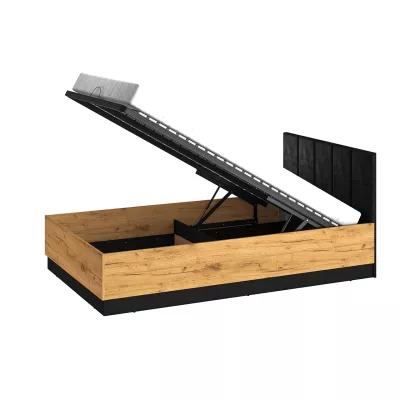 VÝPRODEJ - Jednolůžková postel 120x200 SABEL s úložným prostorem - černá / dub craft zlatý